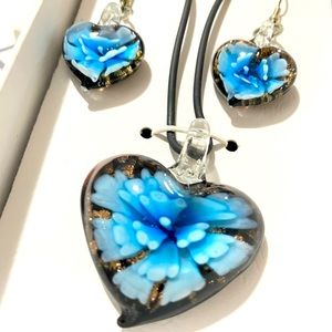 Glass necklace and earrings set